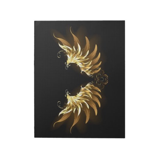 Golden Angel Wings auf schwarzem Hintergrund Notizblock (Rotiert)