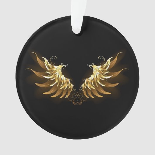 Golden Angel Wings auf schwarzem Hintergrund Ornament (Vorderseite)