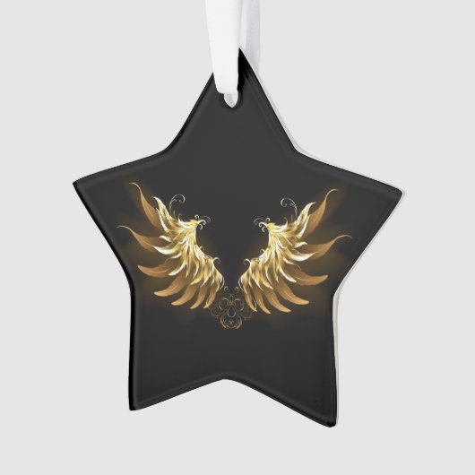 Golden Angel Wings auf schwarzem Hintergrund Ornament (Vorderseite)