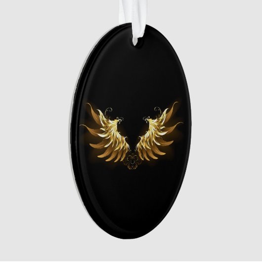 Golden Angel Wings auf schwarzem Hintergrund Ornament (Vorderseite)