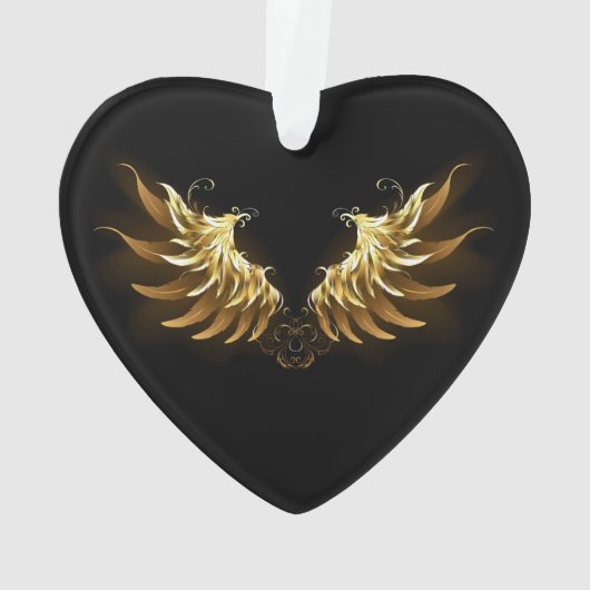 Golden Angel Wings auf schwarzem Hintergrund Ornament (Rückseite)
