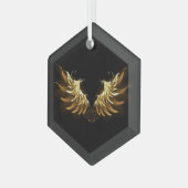 Golden Angel Wings auf schwarzem Hintergrund Ornament Aus Glas (Vorderseite Links)