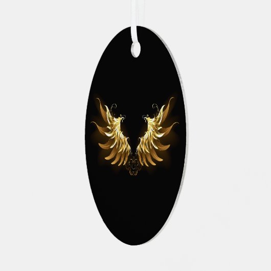 Golden Angel Wings auf schwarzem Hintergrund Ornament Aus Metall (Vorderseite links)