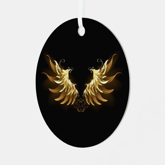 Golden Angel Wings auf schwarzem Hintergrund Ornament Aus Metall (Vorderseite links)
