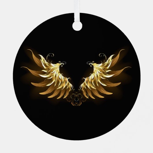 Golden Angel Wings auf schwarzem Hintergrund Ornament Aus Metall (Rückseite)