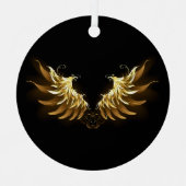 Golden Angel Wings auf schwarzem Hintergrund Ornament Aus Metall (Vorderseite)