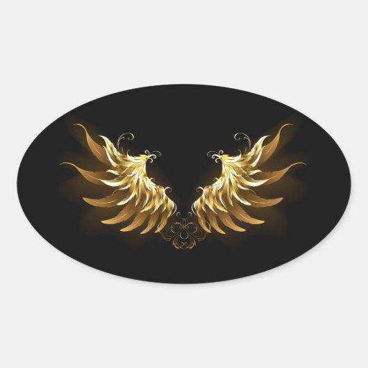 Golden Angel Wings auf schwarzem Hintergrund Ovaler Aufkleber (Vorderseite)