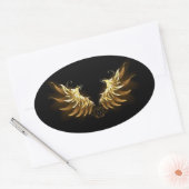 Golden Angel Wings auf schwarzem Hintergrund Ovaler Aufkleber (Umschlag)