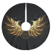 Golden Angel Wings auf schwarzem Hintergrund Polyester Weihnachtsbaumdecke (Vorderseite)