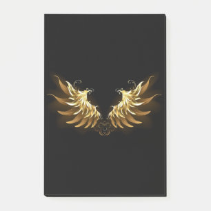Golden Angel Wings auf schwarzem Hintergrund Post-it Klebezettel