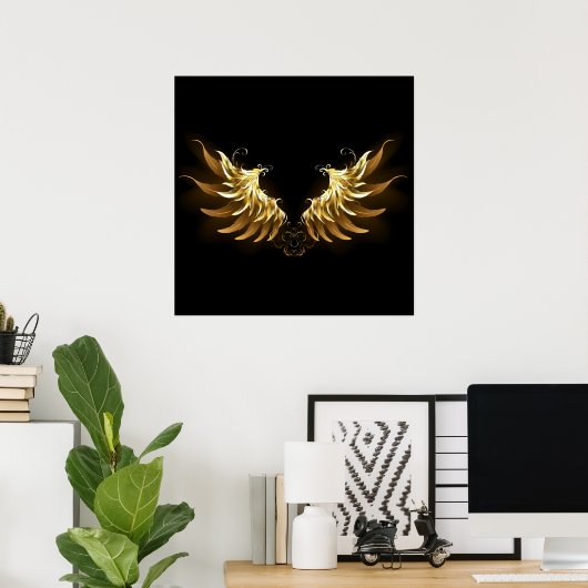 Golden Angel Wings auf schwarzem Hintergrund Poster (Heimbüro)