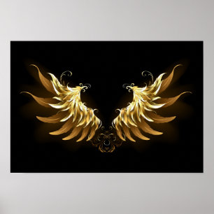 Golden Angel Wings auf schwarzem Hintergrund Poster