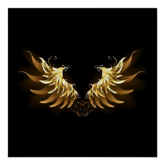 Golden Angel Wings auf schwarzem Hintergrund Poster (Vorderseite)