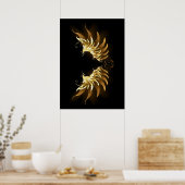 Golden Angel Wings auf schwarzem Hintergrund Poster (Küche)