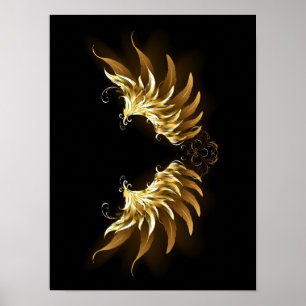 Golden Angel Wings auf schwarzem Hintergrund Poster