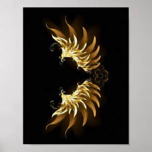 Golden Angel Wings auf schwarzem Hintergrund Poster