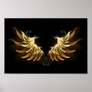 Golden Angel Wings auf schwarzem Hintergrund Poster