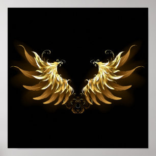 Golden Angel Wings auf schwarzem Hintergrund Poster