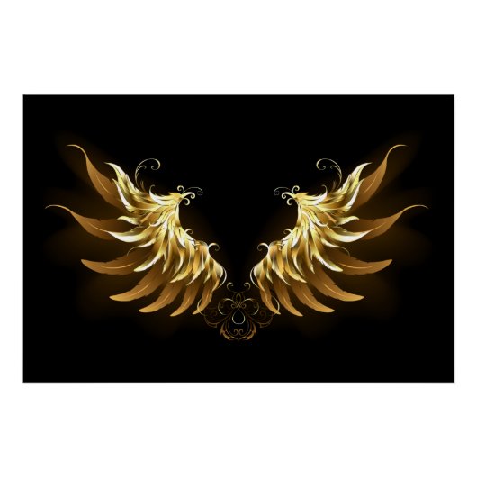 Golden Angel Wings auf schwarzem Hintergrund Poster (Vorderseite)