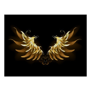 Golden Angel Wings auf schwarzem Hintergrund Poster