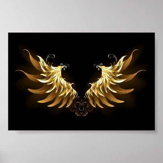 Golden Angel Wings auf schwarzem Hintergrund Poster (Vorne)