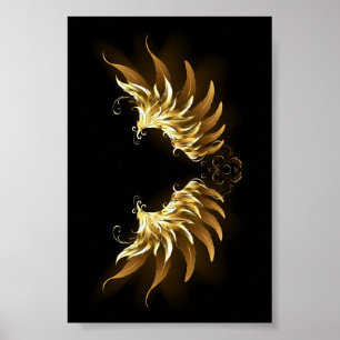 Golden Angel Wings auf schwarzem Hintergrund Poster