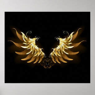 Golden Angel Wings auf schwarzem Hintergrund Poster