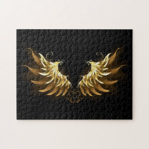 Golden Angel Wings auf schwarzem Hintergrund Puzzle