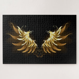 Golden Angel Wings auf schwarzem Hintergrund Puzzle