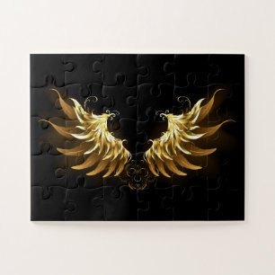 Golden Angel Wings auf schwarzem Hintergrund Puzzle