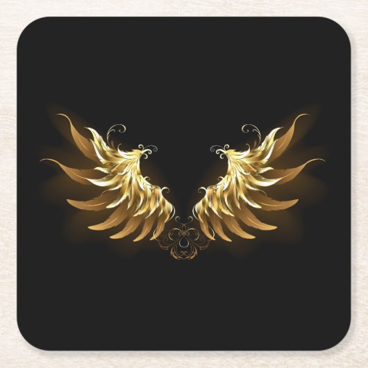 Golden Angel Wings auf schwarzem Hintergrund Rechteckiger Pappuntersetzer (Vorderseite)