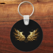 Golden Angel Wings auf schwarzem Hintergrund Schlüsselanhänger (Vorderseite)