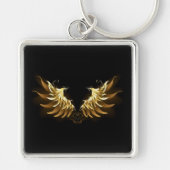 Golden Angel Wings auf schwarzem Hintergrund Schlüsselanhänger (Vorne)