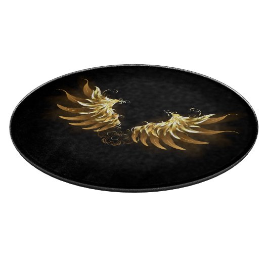Golden Angel Wings auf schwarzem Hintergrund Schneidebrett (Ecke)