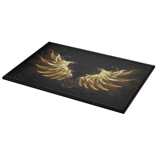 Golden Angel Wings auf schwarzem Hintergrund Schneidebrett (Ecke)