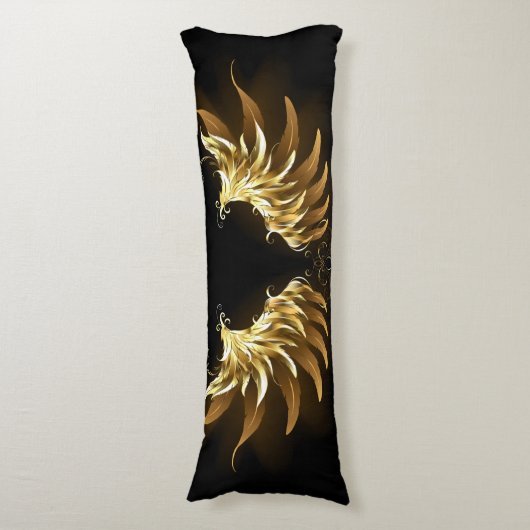 Golden Angel Wings auf schwarzem Hintergrund Seitenschläferkissen (Vorderseite Vertikal)
