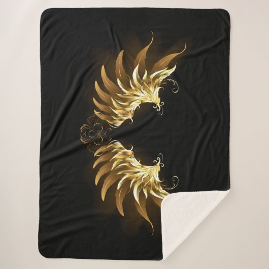 Golden Angel Wings auf schwarzem Hintergrund Sherpadecke (Vorderseite)