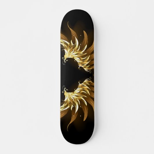 Golden Angel Wings auf schwarzem Hintergrund Skateboard (Vorne)