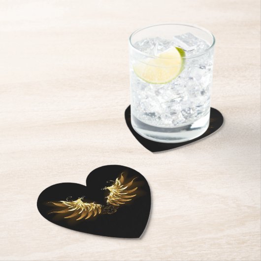Golden Angel Wings auf schwarzem Hintergrund Untersetzer (Vor Ort)