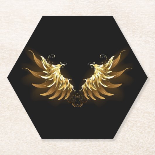 Golden Angel Wings auf schwarzem Hintergrund Untersetzer (Vorderseite)