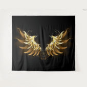 Golden Angel Wings auf schwarzem Hintergrund Wandteppich (Vorderseite (Horizontal))