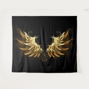 Golden Angel Wings auf schwarzem Hintergrund Wandteppich