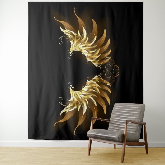 Golden Angel Wings auf schwarzem Hintergrund Wandteppich (Beispiel)