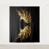 Golden Angel Wings auf schwarzem Hintergrund Wandteppich (Vorderseite)