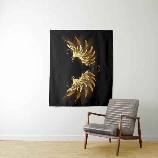 Golden Angel Wings auf schwarzem Hintergrund Wandteppich (Beispiel)