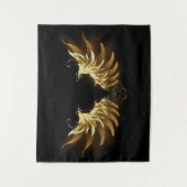 Golden Angel Wings auf schwarzem Hintergrund Wandteppich (Vorderseite)