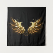 Golden Angel Wings auf schwarzem Hintergrund Wandteppich (Vorderseite (Horizontal))