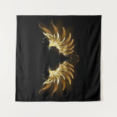 Golden Angel Wings auf schwarzem Hintergrund Wandteppich (Vorderseite)