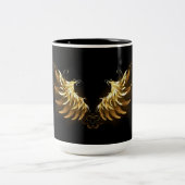 Golden Angel Wings auf schwarzem Hintergrund Zweifarbige Tasse (Mittel)