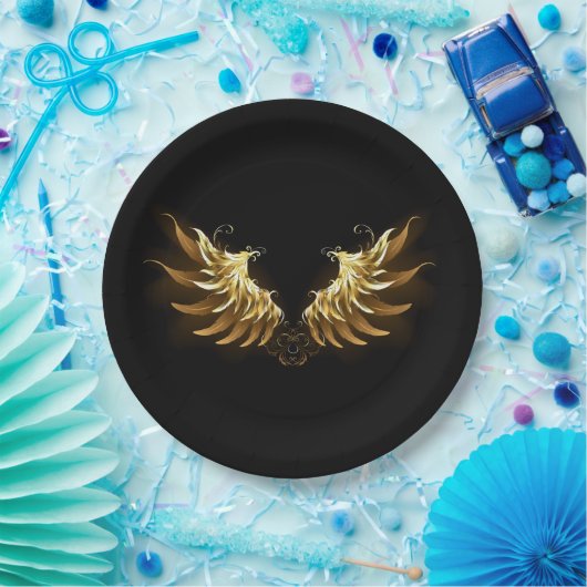 Golden Angel Wings on Black background Pappteller (Party)